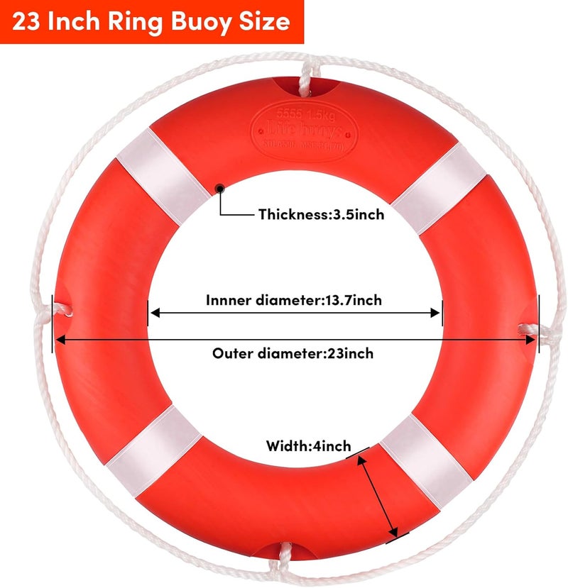 BALAVA Life Ring 23"/28" Boat Safety Throw Buoy With Reflective Tape & Grab Lines - Orange for Boats, Includes Water Floating Saving Rope and Bracket - Image 2
